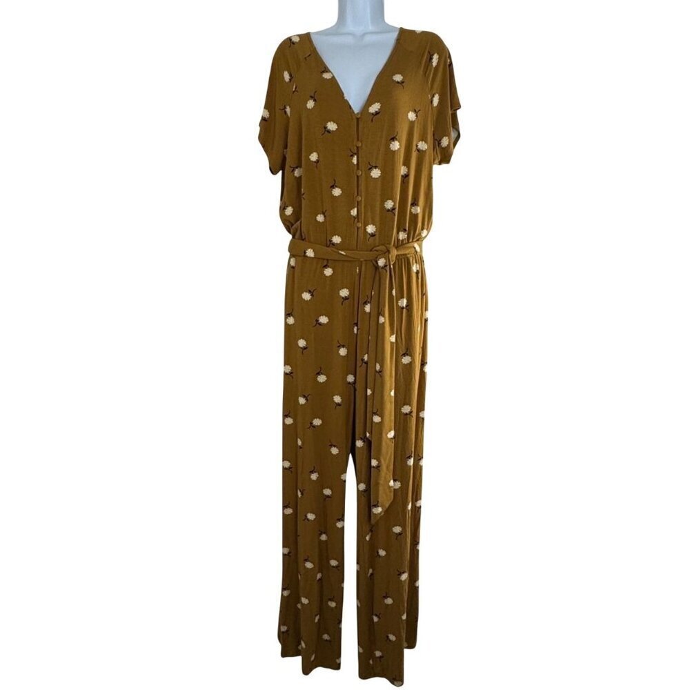 Matilda Jane Up In Front Romper Mustard Yellow White Daisy Belted Size Lrg EUC - Picture 2 of 9